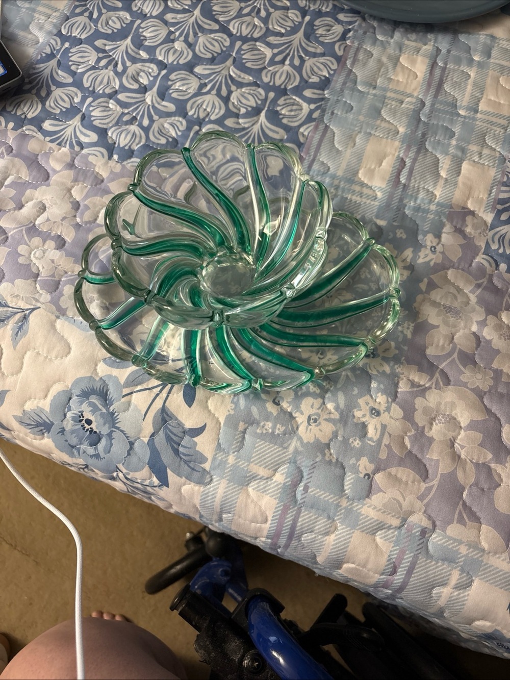Mikasa Green Swirl Glass Tray and Bowl with Clear Accents